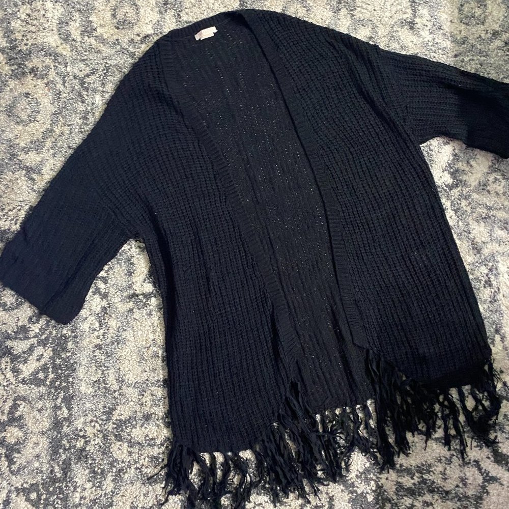 Oversized Open Front Cardigan with Fringe Detail